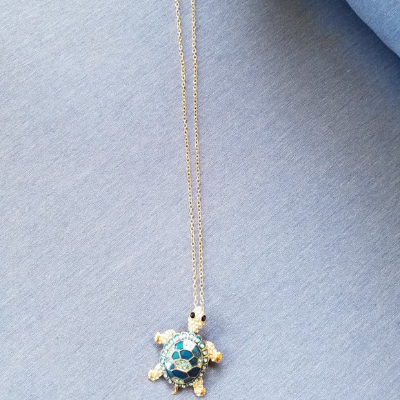 🐢Turtle Necklace Enamel & Stone Shell Blue Aqua  / brooch - NWOT🐢 - Picture 3 of 8